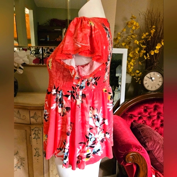 Torrid Babydoll Floral Shirt Stretch Top Capped Sleeve - Picture 4 of 8